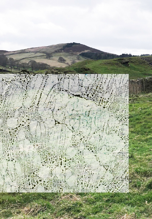 nk print layered over a photograph of yorkshire landscape