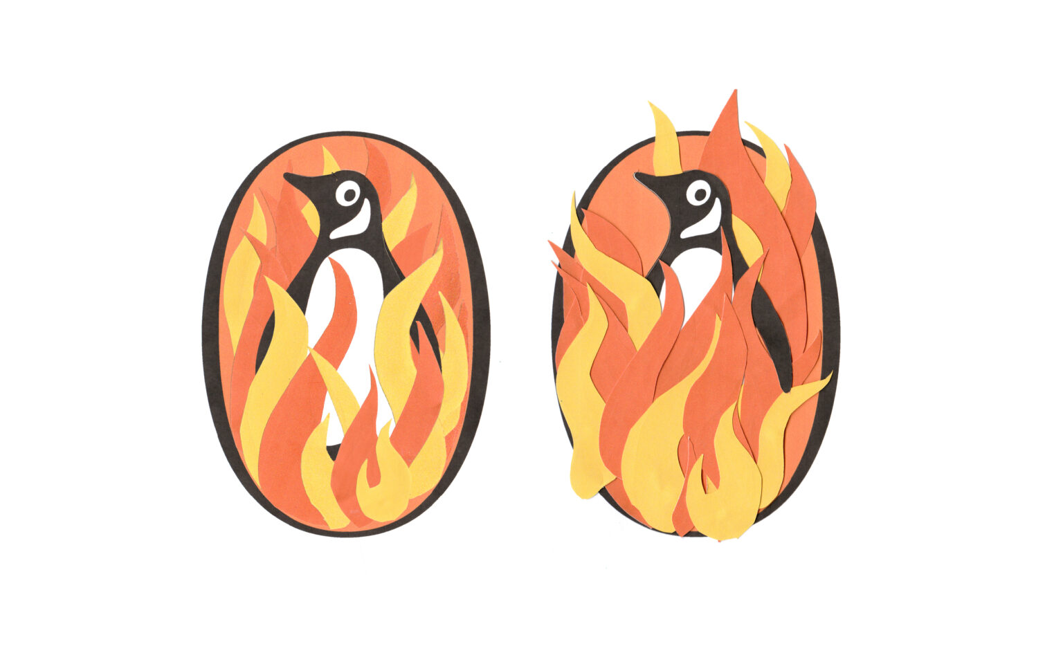 cut out orange flames placed on top of photocopy